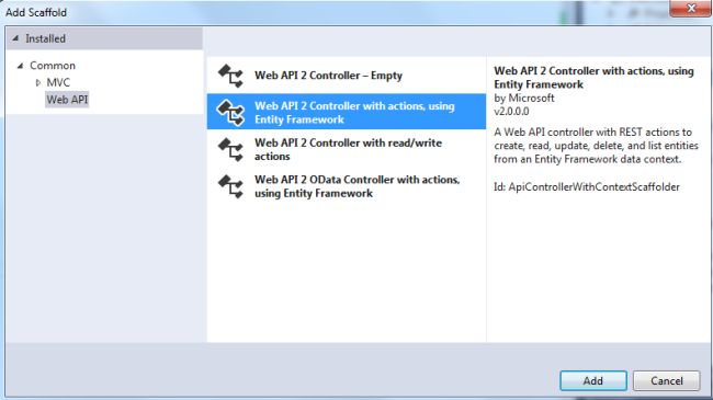 Add Web API2 Entity framework